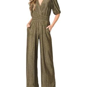 Gibsonlook Shimmer and Shine Elegant Gold Jumpsuit sz L
